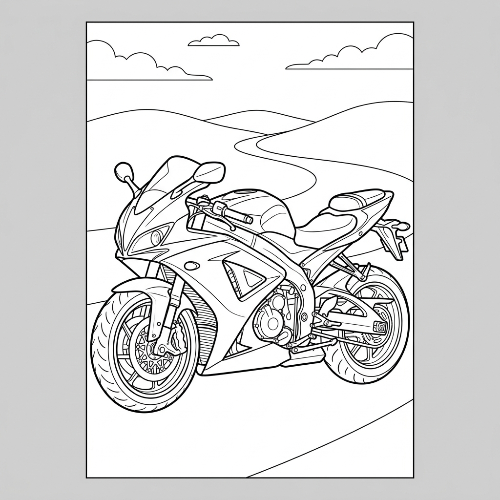 Modern Sports Motorcycle Coloring Page