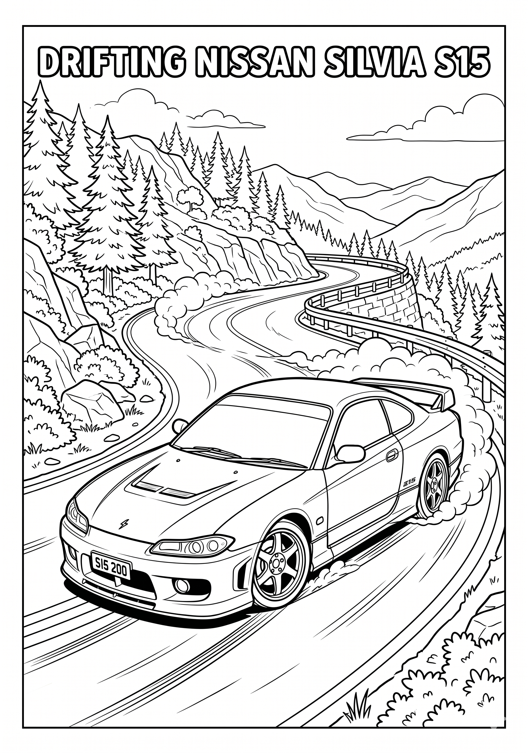Drifting Nissan Silvia S15 Coloring Page